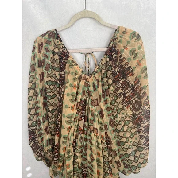 Anthropologie Mahila Sheer V-Neck Kaftan Dress Womens Boho Spring Summer Cruise - Picture 2 of 9